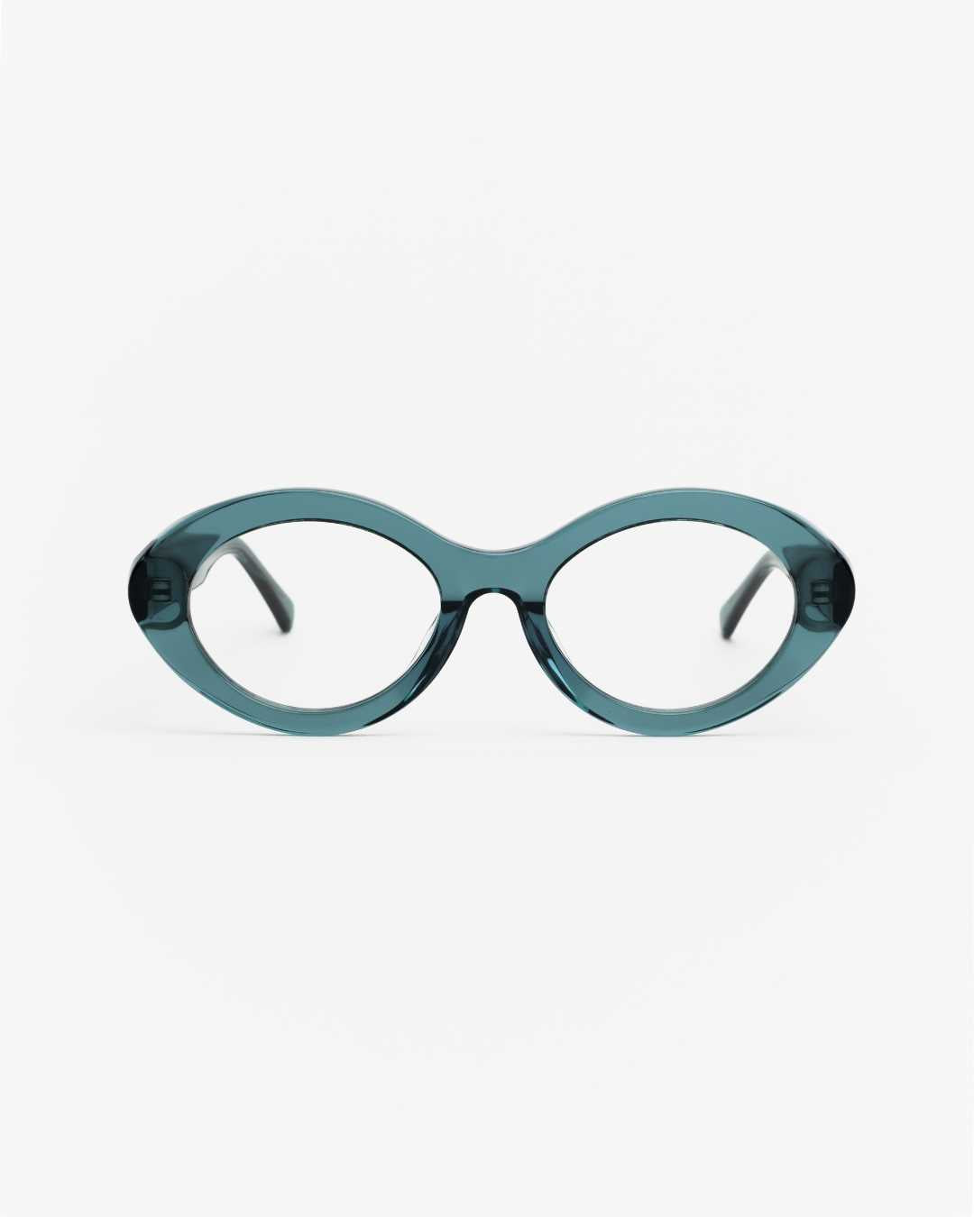 teal eyeglasses on a white background.