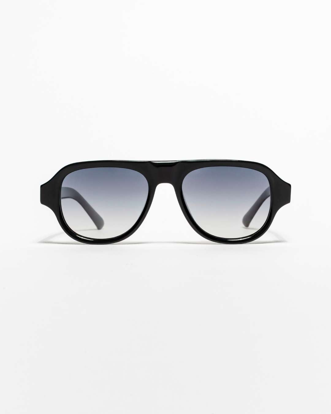 polarised aviator sunglasses with black acetate frames and gradient lenses