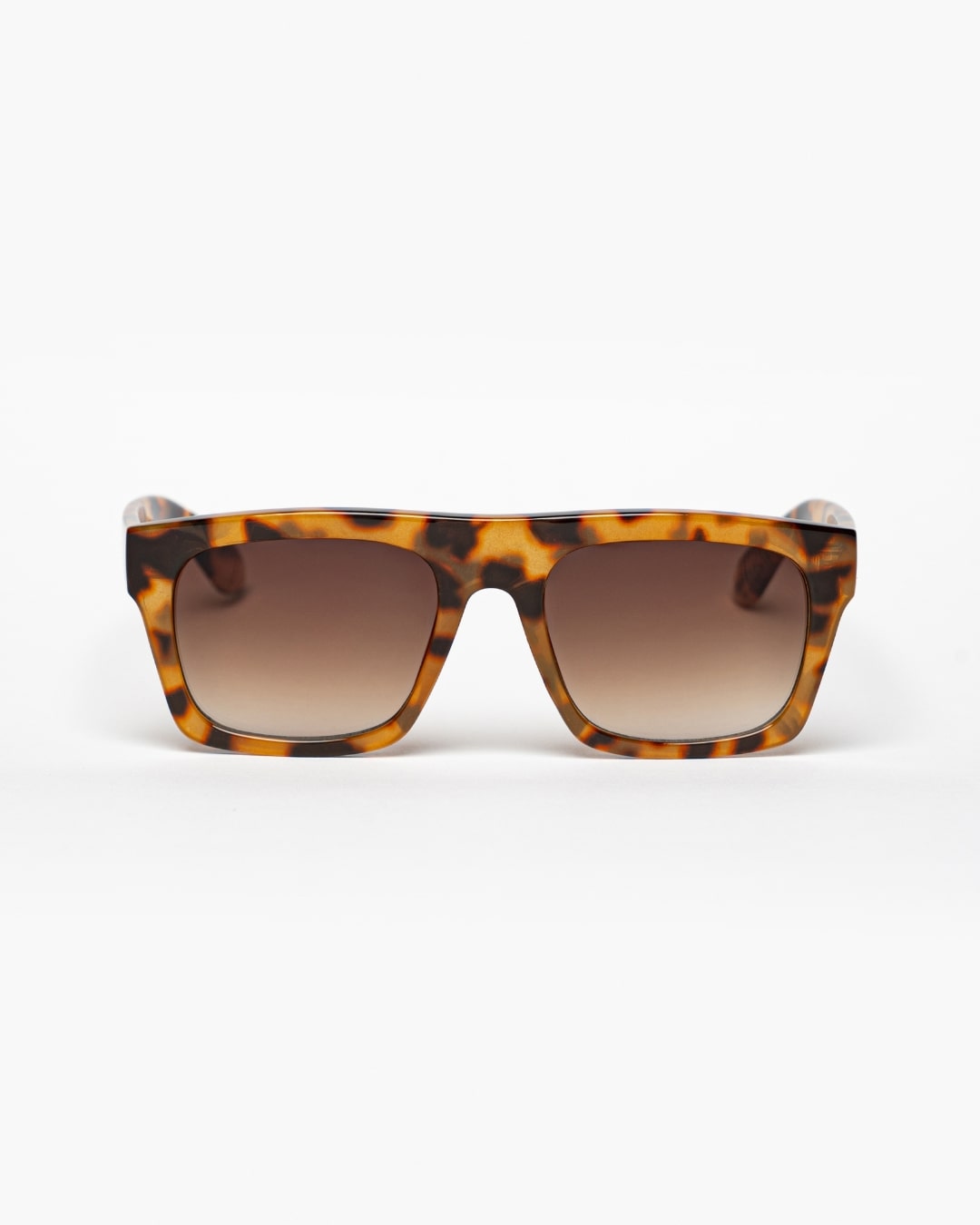 sunglasses with a tortoiseshell frame and gradient lenses on a white background.