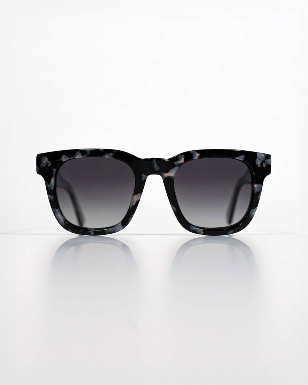square polarised sunglasses with black acetate frames and gradient lenses