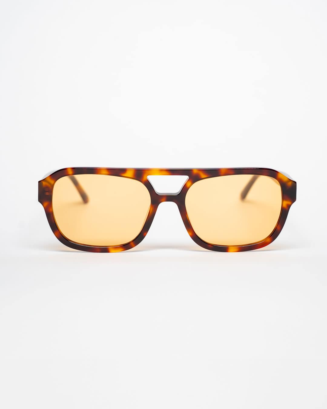 rectangular aviator sunglasses with tortoiseshell acetate frames and amber-tinted lenses