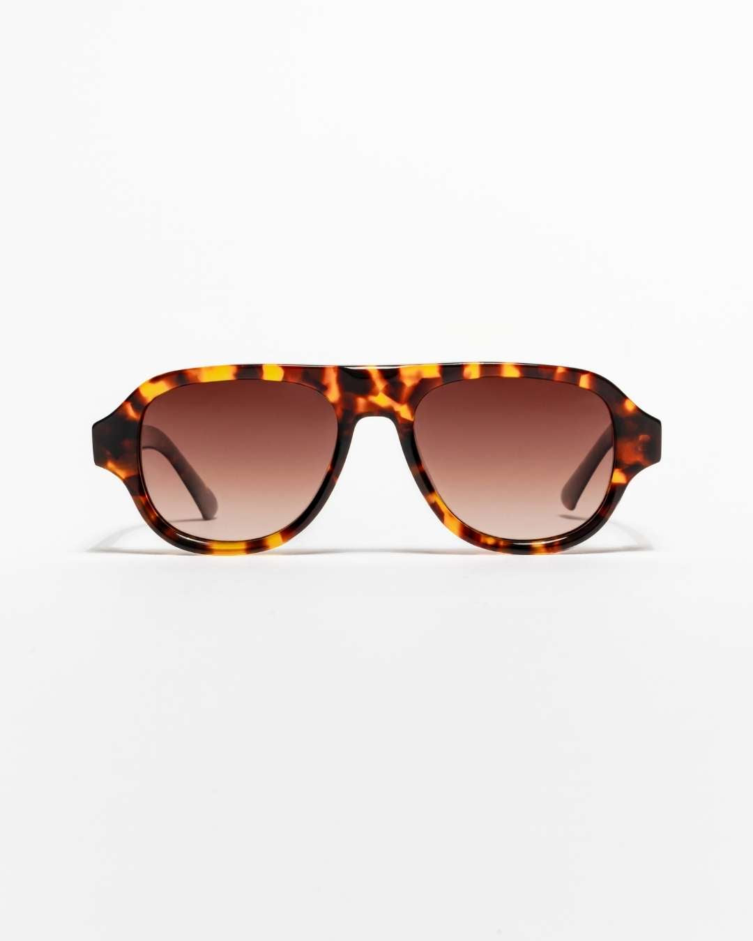polarised aviator sunglasses with tortoiseshell acetate frames and brown gradient lenses