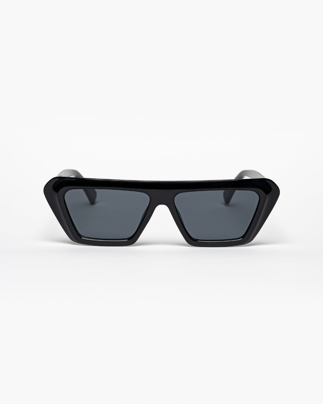 triangle sunglasses with black frames and black lenses