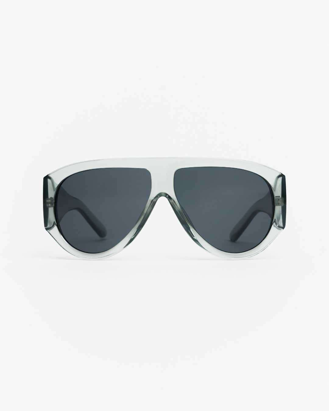 oversized shield sunglasses with transparent seafoam frames